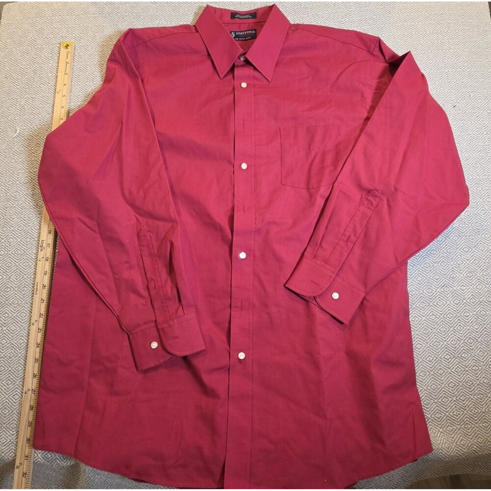 Stafford Performance Men's 18 Classic Fit Red Long Sleeve Dress Shirt Cotton...